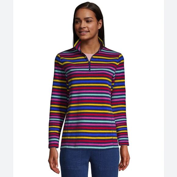 LANDS' END Fleece 1/4 Quarter Zip Rainbow Stripe Colorful NWT NEW sz 14 16 LP - Picture 1 of 13